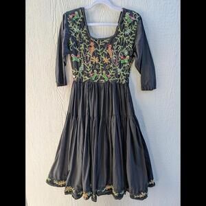 Vintage Embroideres Peacock Boho OOAK Fit & Flare Dress Size Small Medium